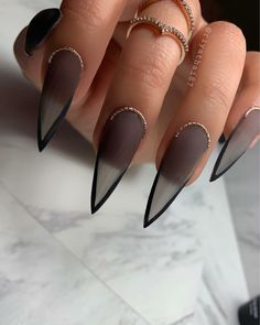 50 Latest Stiletto Nail Ideas To Try 2024! 12 Jelly Black Nails, Black Jelly Nails, Ongles Goth, Witchy Nails, Goth Nails, Halloween Nail Designs