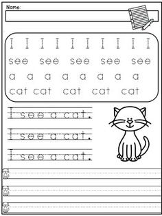 The purpose of this product is to help the kindergarten students or the 1st grade struggling writers learn how to write simple sight word sentences and practice writing them several times. Each page INTRODUCES A NEW SIGHT WORD and focuses on one simple sentence and the words that form that sentence.The same words repeat on several pages to help the students review them over Handwriting 1st Grade, Kindergarten Sentence Writing, Write Simple Sentences, Writing Kindergarten, Penmanship Practice, Kindergarten Sight Words, Learn Handwriting, Simple Sentence, Sight Word Sentences