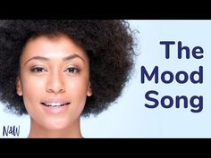 a woman with an afro and the words the mood song written on her face in blue