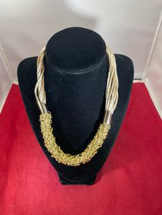 "Lovely necklace/choker with multi grey soft satin strings encased in a gold chain netting. Clasp closure. 9.5\" long double stranded but adjustable little over 1/2\" wide" Gold Chain Jewelry, Lovely Necklace, Necklace Choker, Vintage Necklace, Gold Chain, Chains Necklace, Gold Chains, Lincoln, Choker