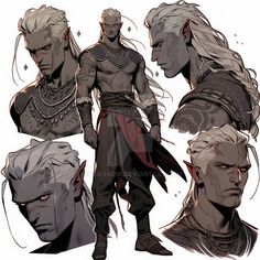 the concept art for game of thrones character sheet, including two men with white hair and red eyes