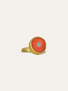 Adorn your fingers with this bright and beautiful cocktail ring. Finished with a hammered texture, this gold plated ring is hand-set with a coral coloured howlite and turquoise gemstone. Adjustable for the perfect fit, this blue stone ring can be worn as a stand alone piece or stacked any way you like. Orange Cocktail, Orange Cocktails, Gold Moon Necklace, Handmade Pendant Necklace, Coral Pendant, Blue Stone Ring, Coral Ring, Coral Stone, Ring Stack