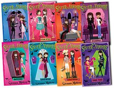 six children's books about sisters and vampires in different colors, with the title sister