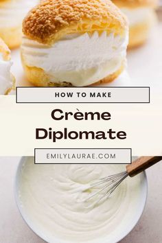 cream dip in a bowl with the words how to make creme diplomate