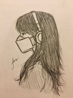 a drawing of a person with headphones on