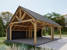 an image of a wooden garage in the park