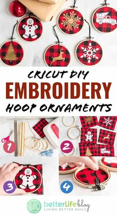 the instructions for how to make cricut by embroiderry hoop ornaments