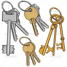 four different types of keys on a white background - miscellaneous objects / objects clippings