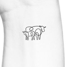 two cows standing next to each other on top of a white shirt with black ink