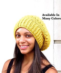 Crochet Slouchy Hat, Tam Hat, Hippie Hat, Oversize Hat, Color is Mustard, Cozy Slouchy Crochet Cap, Warm Slouchy One-size Hat, Slouchy Yarn Cap, Casual Slouchy Crochet Warm Hat, One Size Solid Color Hat For Fall, Warm Slouchy Solid Color Hat, Casual Slouchy Bonnet, Slouchy Soft Knit Crochet Hat One Size, Slouchy Soft Knit Crochet Hat