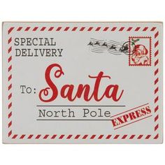 an old santa express sign is displayed on a white background with red and black stripes