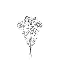 a black and white drawing of some flowers