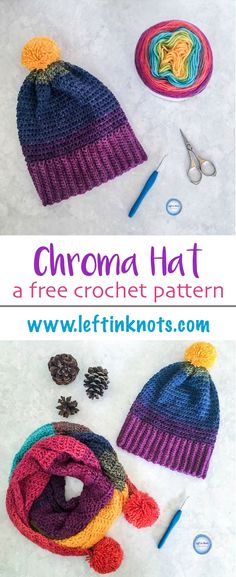 crochet hat pattern with two different hats on top and the same one next to it