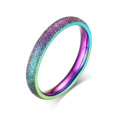 3Mm Stainless Steel Rainbow Dull Polish Band Women's Wedding Party Ring Size 5-8 Rainbow Rings Engagement, Rainbow Topaz Ring, Simple Stacking Rings, Rainbow Band, Glitter Ring, Rainbow Topaz, Rainbow Rings, Daily Jewelry, Topaz Necklace