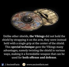 an image of the viking shield and helmet with text on it that reads,'while other shields the vikings did not hold the shield by strapping it on the arm, they were instead