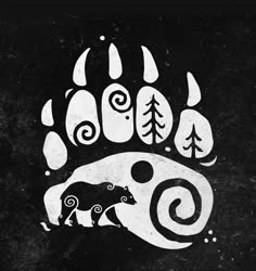 a bear and some trees on a black background