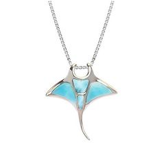 "Beautiful Hawaiian Genuine Larimar Manta Ray Pendant Unique Design Each of our items are expertly polished for a beautiful finish and crafted with stunning highest-grade cut Larimar stones. Solid Sterling Silver .925 Rhodium Finished - Medium: 28mm by 25mm, approximately 4.5 grams - Large: 48mm by 44mm, approximately 18 grams Solid Sterling Silver Box Chain Available Size 16\", 18\",20\" Amazing Gift For Friends and Family! Jewelry Gift Box Included!" Emo Jewelry, Surf Jewelry, Family Jewelry, Ocean Necklace, Tatuaje A Color, Manta Ray, Silver Box, Girly Jewelry, Dream Jewelry