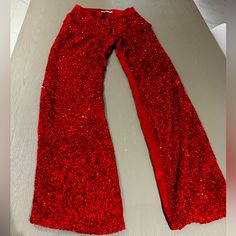 Nonchalant Label Red Sequin And Silk Pant Size S Brand New, No Tag Fitted Festive Trousers, Red Fitted Pants For Evening, Red Wide Leg Bottoms For Evening, Evening Fitted Red Pants, Festive Fitted Red Pants, Elegant Red Bottoms For Festive Season, Glamorous Red Sequined Bottoms, Red Sequined Bottoms For Night Out, Fitted Red Bottoms For Festive Occasions