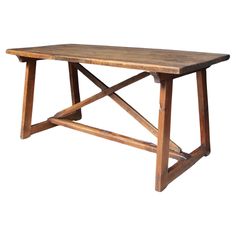 a wooden table sitting on top of a white background