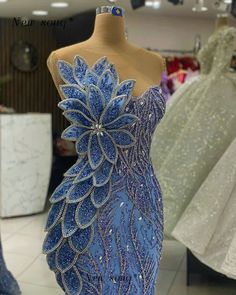 New In Long Blue Glitter Sequins Mermaid Evening Dresses Features 3D Leaf Designs Elegant Gowns for Wedding Party Prom Vestidos Dress Arabic, Lace Styles For Wedding, Arabic Women, Blue Evening Dress, Crystals Blue, Fancy Short Dresses, Shimmery Dress, Formal Occasion Dress, Night Gowns