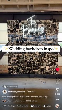 the wedding backdrop is being displayed on an iphone