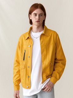 Senfgelb Lässig Collar Langärmelig Denim Einfarbig Andere Embellished Undehnbar Colorful Male Fashion, Yellow Outfit Men, Retreat Outfits, Outfits Caballero, Outer Outfit, Mustard Jacket, Yellow Outfits, Spidersona Ideas, Lord Help