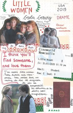 a collage of photos with words and pictures on them, including the title for little women