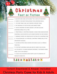 christmas fact or fiction game for kids to play in the snow with ornaments on it