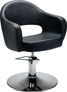 a black chair sitting on top of a metal base