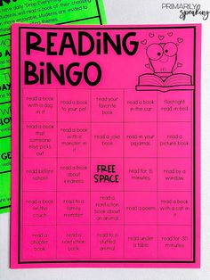 two pink and green reading bingos with the words free space on each one side