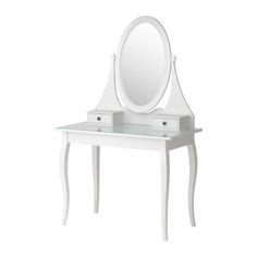 an image of a white dressing table with mirror