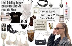 a collage of women's clothing and accessories including bras, shoes, coffee mug