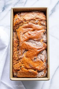 a loaf of banana bread in a pan