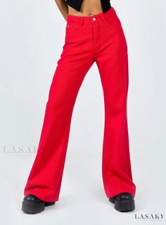 Lasaky - The Perfect Pair - Cabarita Lounge Red Denim Jeans Red Denim Jeans, Transitional Outfits, Bootleg Jeans, Red Denim, Festival Pants, Jeans Models, Denim Belt, All Jeans, Red Jeans