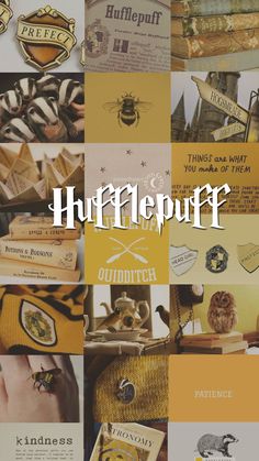 the cover of harry potter's book, which is surrounded by pictures of books