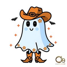 a cartoon ghost wearing a cowboy hat and boots