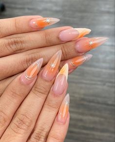 Line Nail Designs, Kutek Disney, Unghie Sfumate, Colorful Nails, Lines On Nails, Nail Art Ombre, Almond Acrylic Nails, Orange Nails, Manicure Y Pedicure