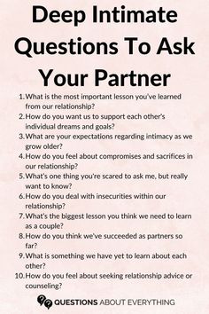 These deep intimate questions to ask your partner are ideal if you’re looking to connect with them on a deeper level and create lasting bonds. We believe these deep questions to ask your partner are important if you want to take your relationship to the next level. Whether you’re married or with your boyfriend/girlfriend, these questions will come in handy. Communication is important in a relationship and asking questions to deepen intimacy will allow you to have open and fruitful discussions about the most important issues concerning the two of you. Intimate Questions For Couples, Questions To Ask Your Partner, Deep Conversation Topics, Partner Questions, Intimate Questions, Deep Questions To Ask, Relationship Lessons, Relationship Therapy, Relationship Advice Quotes