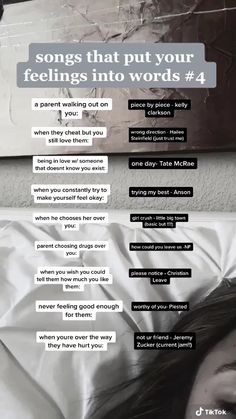 a poster with some words on it that says, songs that put your feelings into words 4