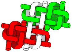 an image of two red and green objects in the shape of interlocking chains