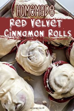 homemade red velvet cinnamon rolls with cream cheese frosting