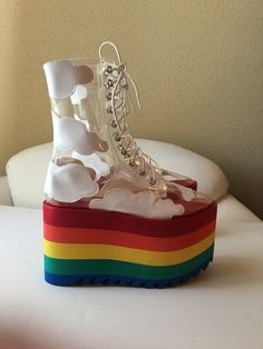 Rainbow Boots, Mood Happy, Goth Shoes, Funky Shoes, White Cloud, Girly Shoes, New Rock