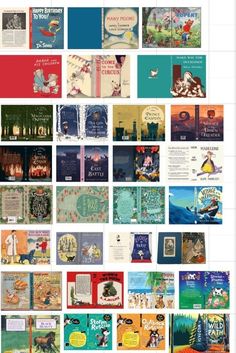 an image of many different books on the same page, all in different colors and sizes