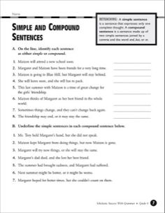 the compound sentence worksheet is shown in black and white, which includes words that include