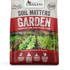 the bag of soil matters garden complete soil and plant food is shown on a white background