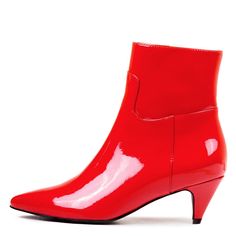 Discover our unique Red Patent Leather Kitten Heel Boots Pointy Toe Fashion Ankle Boots,perfect for the very best in custom,handmade shoes  with FREE shipping. Handmade Shoes, Leather Fashion, Ankle Booties, Fashion Boots, Patent Leather