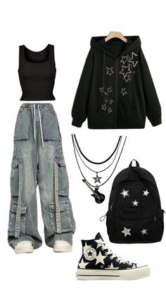 #rockstar Grunge Outfits Accessories, Y2k Rockstar Aesthetic Outfits, Chase Atlantic Concert Outfit Ideas, Chase Atlantic Inspired Outfits, Rockstar Girlfriend Outfit 90s, Chase Atlantic Outfit Ideas, Chase Atlantic Aesthetic Outfits, Black Concert Outfits, Chase Atlantic Outfits