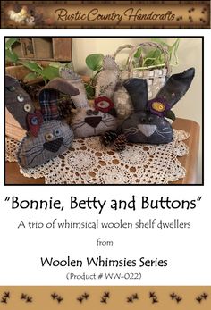 an advertisement for bonnie betty and buttons featuring stuffed animals