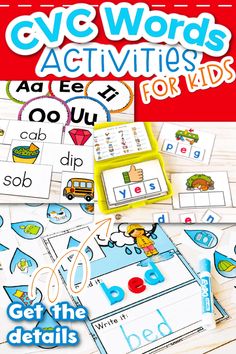 the cover of eye words activities for kids, with pictures of letters and numbers on them