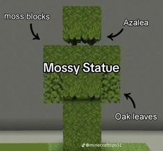 an image of mossy statue with the words mossy statute on it and arrows pointing in different directions